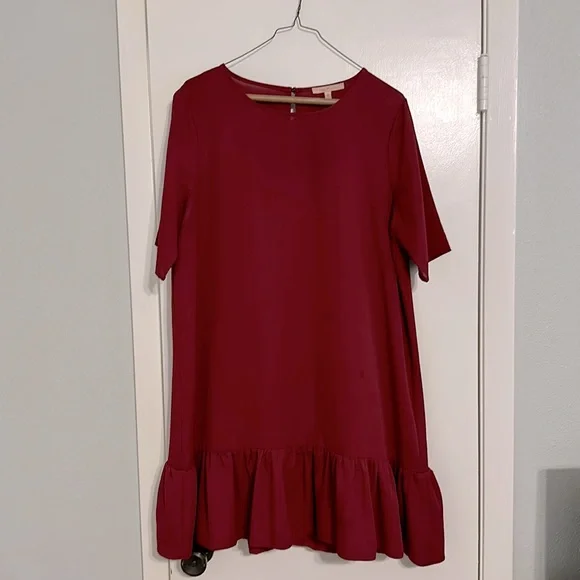 maroon drop waist dress Miss Circle Women Mabel Burgundy Drop Waist Layered Mesh Midi Puffy Dress with Bow main image 1